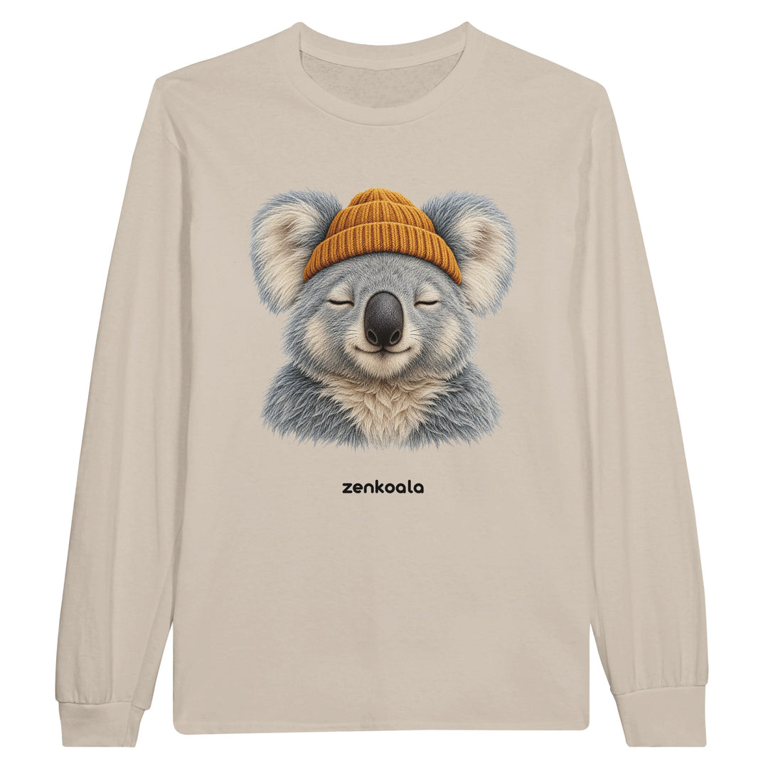 Koala Beanie feel-good long sleeve tee in sand, Zen Koala Australia