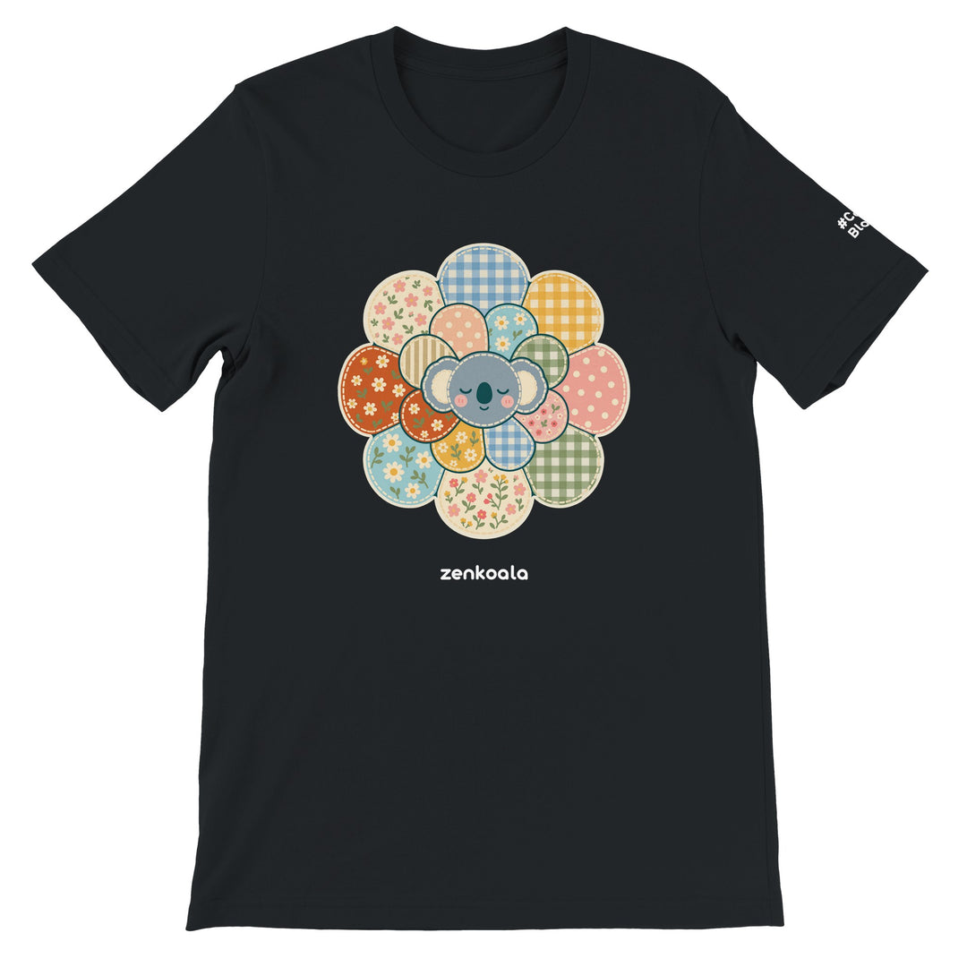 Zen Mandala Flower feel-good tee in black, Zen Koala Australia