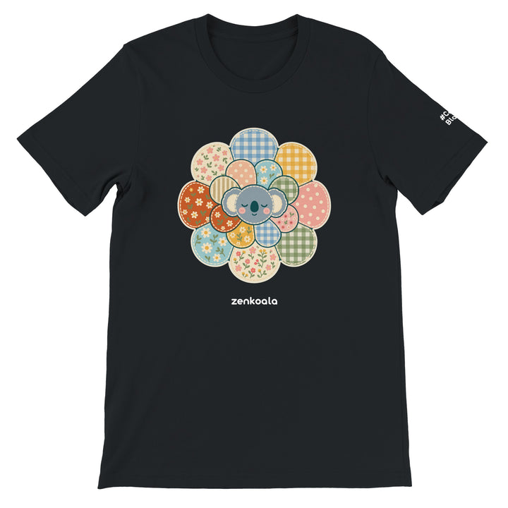 Zen Mandala Flower feel-good tee in black, Zen Koala Australia