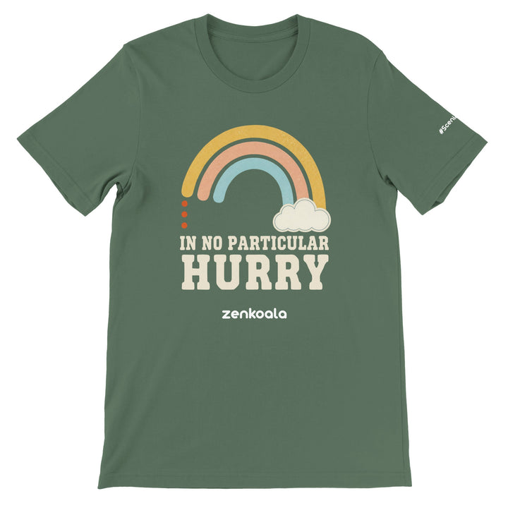 In No Particular Hurry feel-good tee in military green — Zen Koala Australia