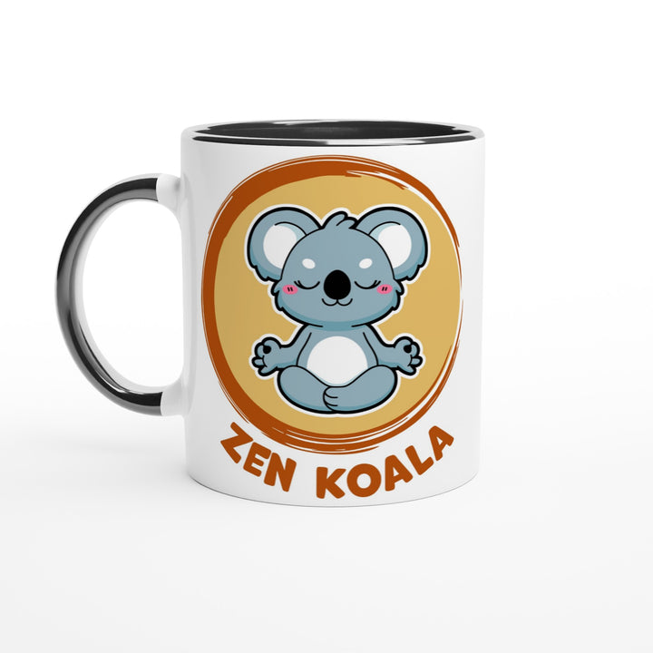 Zen Koala Official Logo - White 11oz with black handle and black rim interior ceramic mug