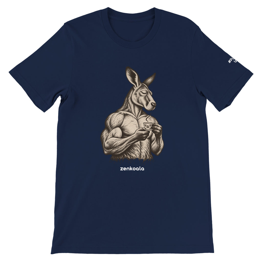 Buff Roo Teacup feel-good tee in navy, Zen Koala Australia