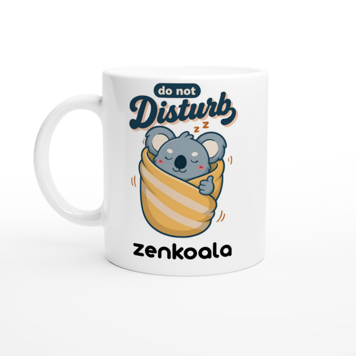 Do Not Disturb Koala feel-good mug — sleepy koala wrapped in a cosy blanket, Zen Koala Australia