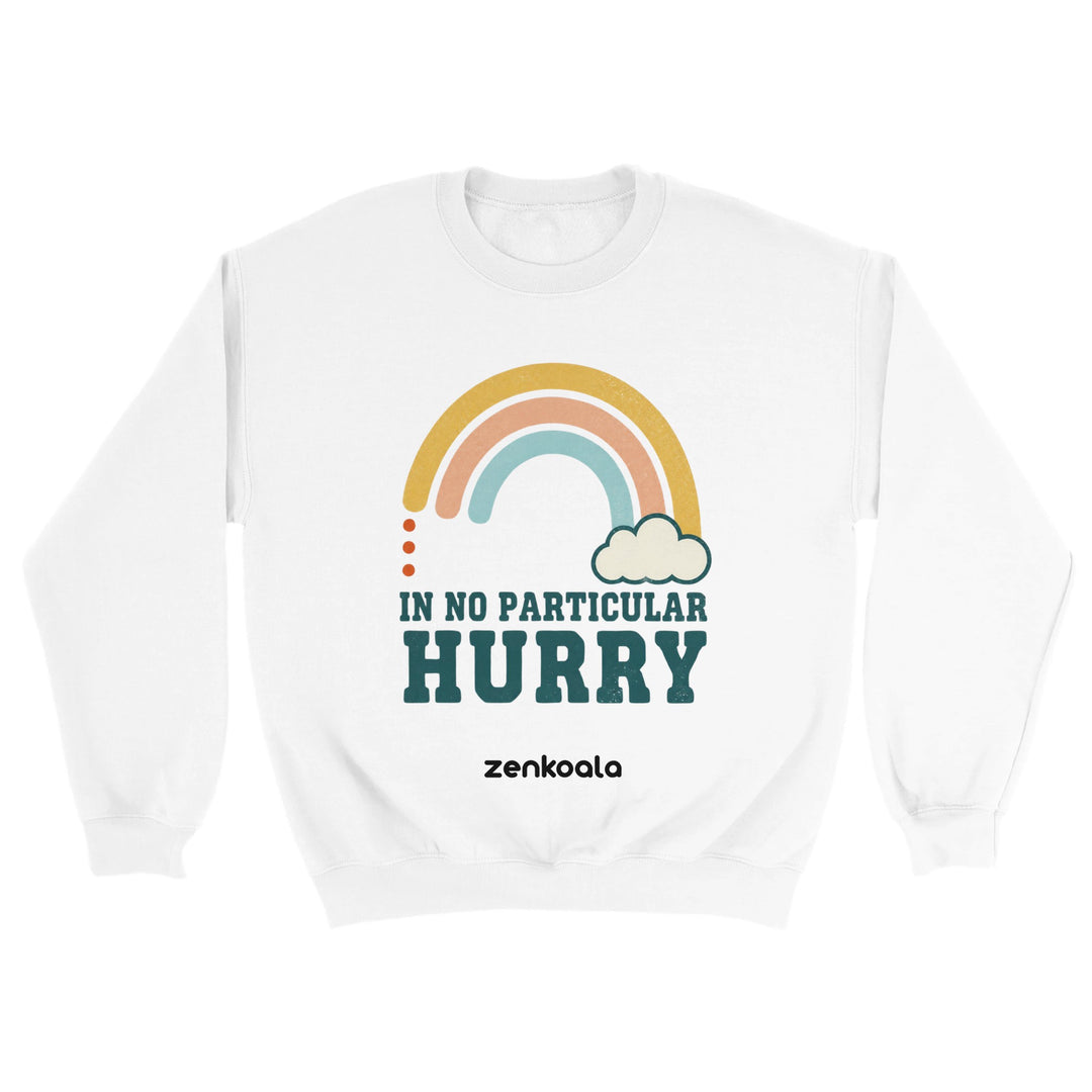 In No Particular Hurry feel-good sweatshirt in white — Zen Koala Australia