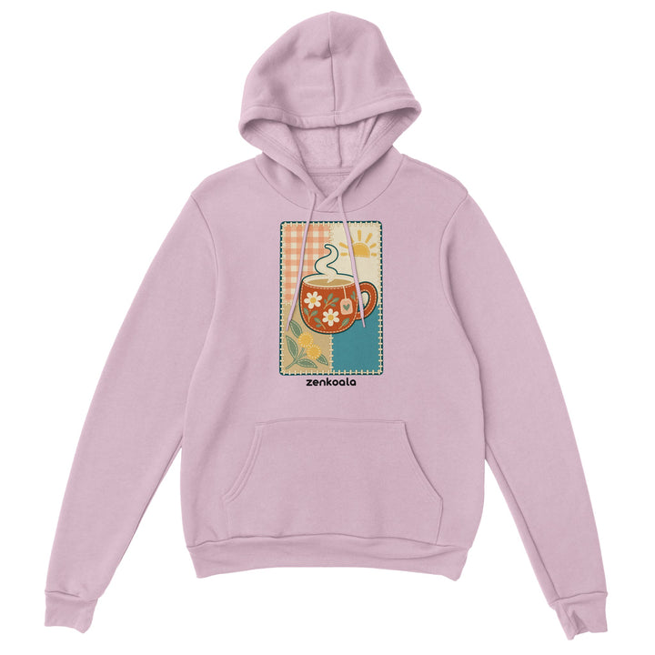 Cuppa Quilt feel-good hoodie in light pink, Zen Koala Australia