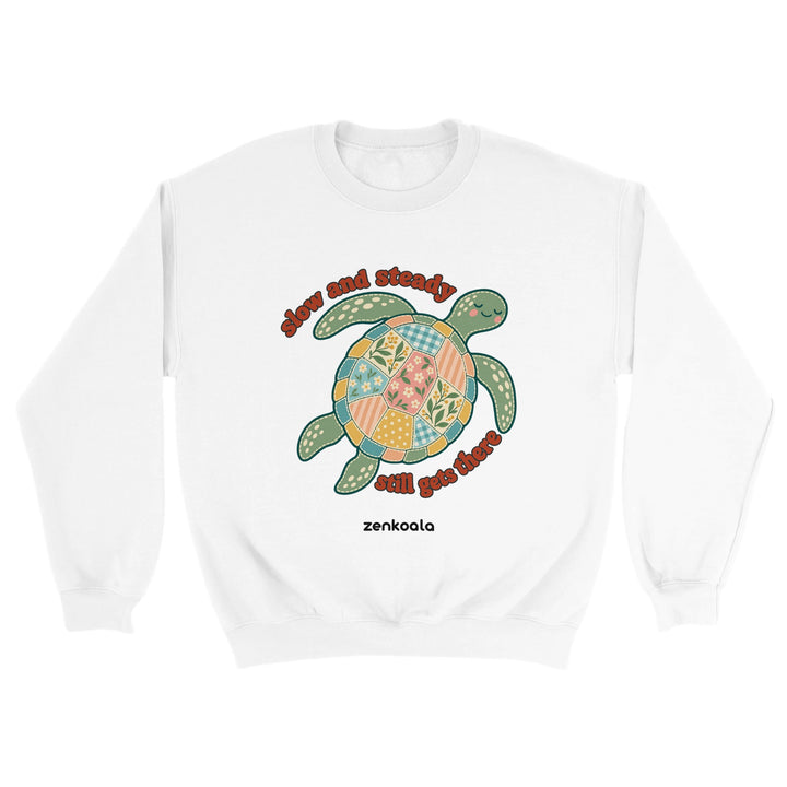 Slow and Steady Turtle feel-good sweatshirt in white, Zen Koala Australia