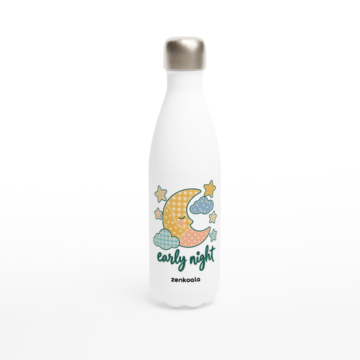 Early Night Moon feel-good water bottle: a sleepy faux patchwork moon, Zen Koala Australia