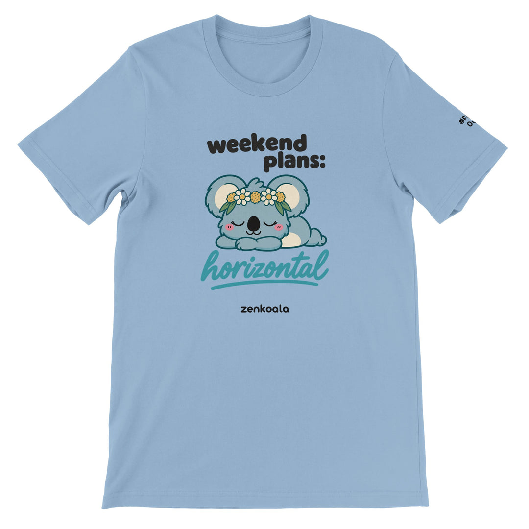 Weekend Plans Horizontal Koala feel-good tee in light blue, Zen Koala Australia