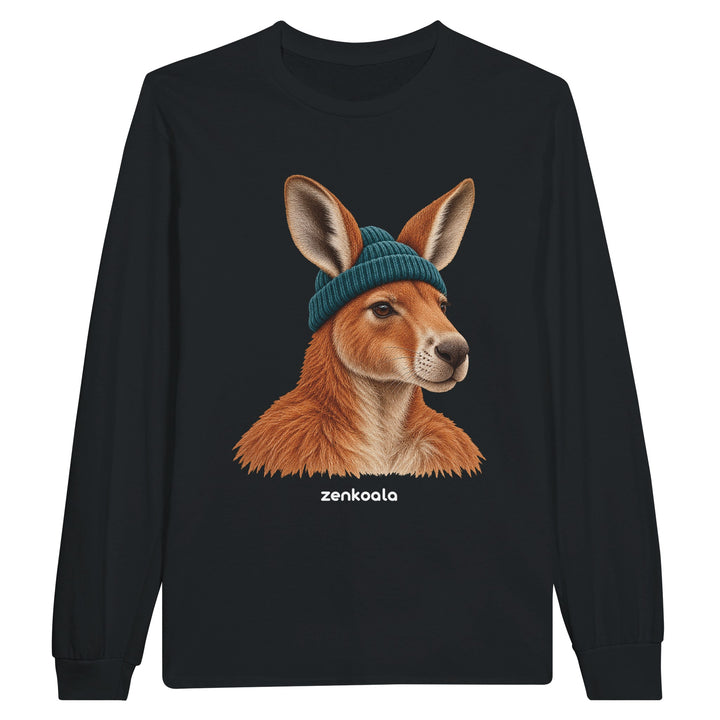 Kangaroo Beanie feel-good long sleeve tee in black, Zen Koala Australia