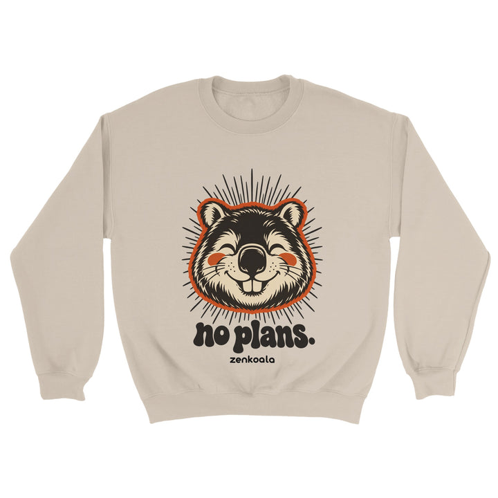 No Plans feel-good sweatshirt in sand: a grinning wombat, Zen Koala Australia
