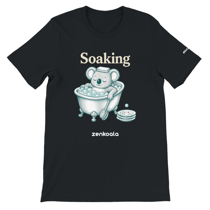 Soaking Koala Bath feel-good tee in black — Zen Koala Australia