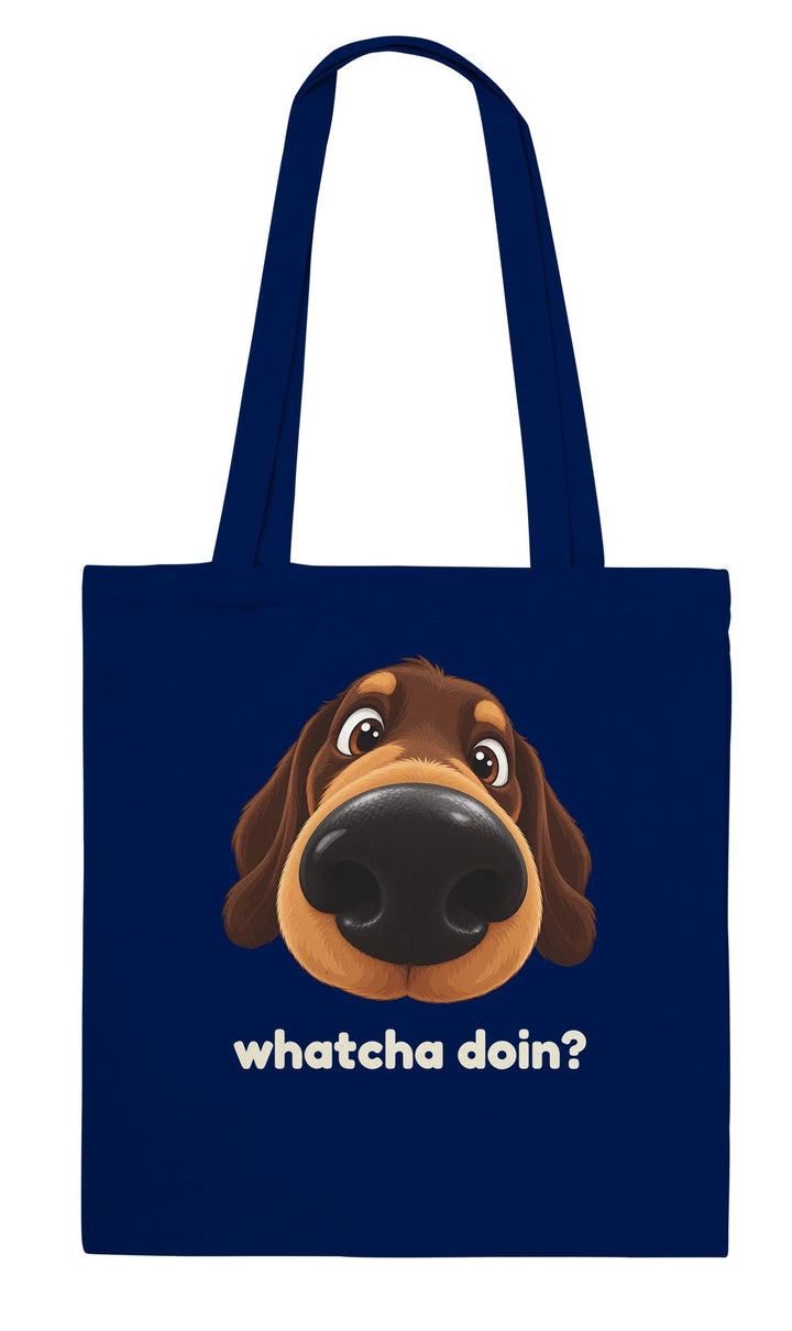 Whatcha Doin? feel-good tote bag in navy, Zen Koala Australia