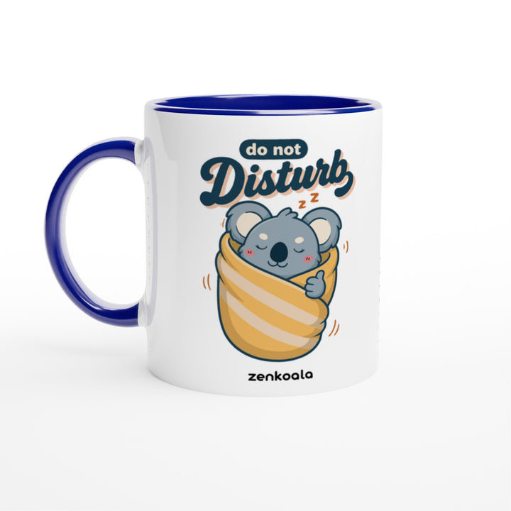 Do Not Disturb Koala mug in blue: white with a blue rim, inside and handle, Zen Koala Australia