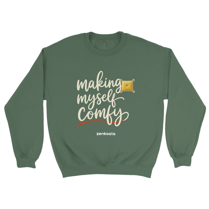Making Myself Comfy feel-good sweatshirt in military green, Zen Koala Australia