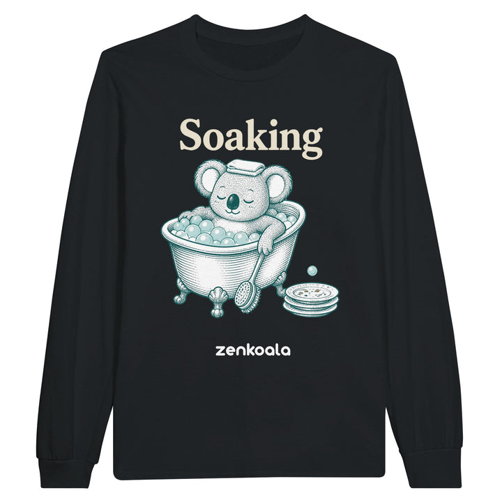 Soaking Koala Bath long sleeve tee in black — Zen Koala Australia