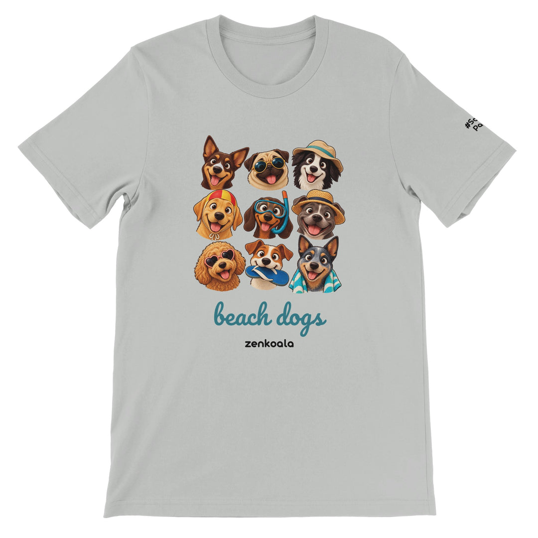 Beach Dogs feel-good tee in silver, Zen Koala Australia