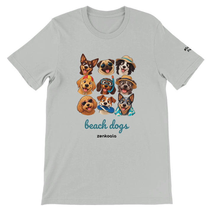Beach Dogs feel-good tee in silver, Zen Koala Australia