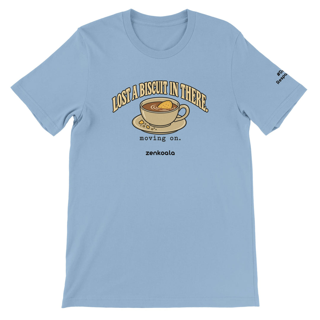 Lost a Biscuit in There feel-good tee in light blue, Zen Koala Australia