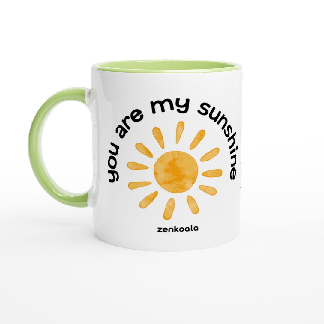 You Are My Sunshine mug in green: white with a green rim, inside and handle, Zen Koala Australia