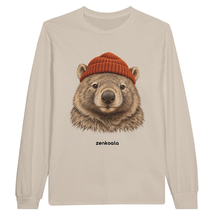 Wombat Beanie feel-good long sleeve tee in sand, Zen Koala Australia