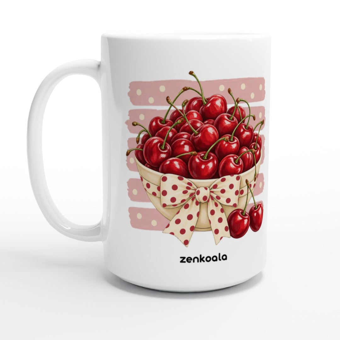 Cherries feel-good 15oz mug: a bowl of cherries with a bow, Zen Koala Australia