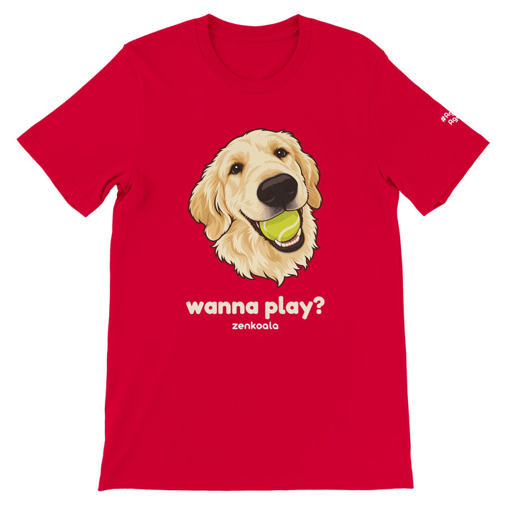 Wanna Play? feel-good tee in red, Zen Koala Australia