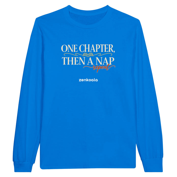 One Chapter Then a Nap feel-good long sleeve tee in royal, Zen Koala Australia