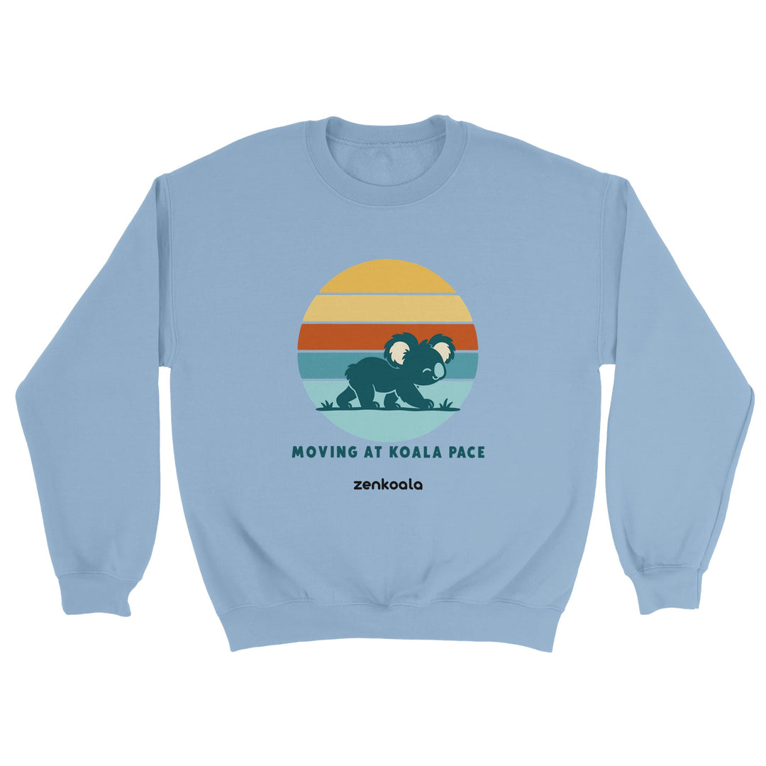Moving at Koala Pace feel-good sweatshirt in light blue, Zen Koala Australia