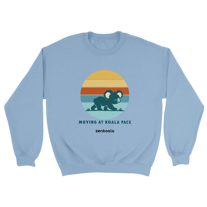 Moving at Koala Pace feel-good sweatshirt in light blue, Zen Koala Australia