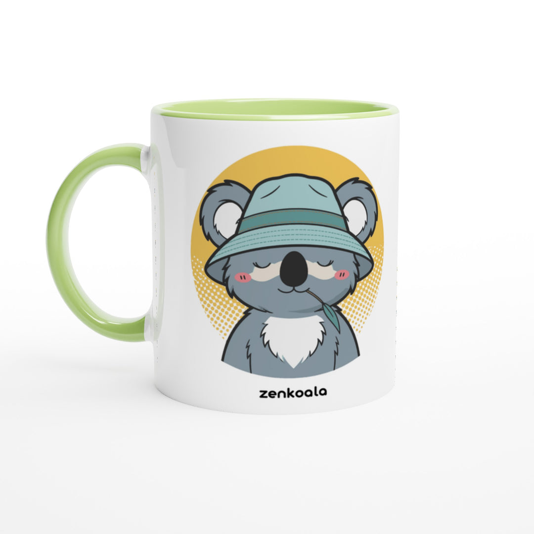 Koala Zinc and Bucket Hat mug in green: white with a green rim, inside and handle, Zen Koala Australia