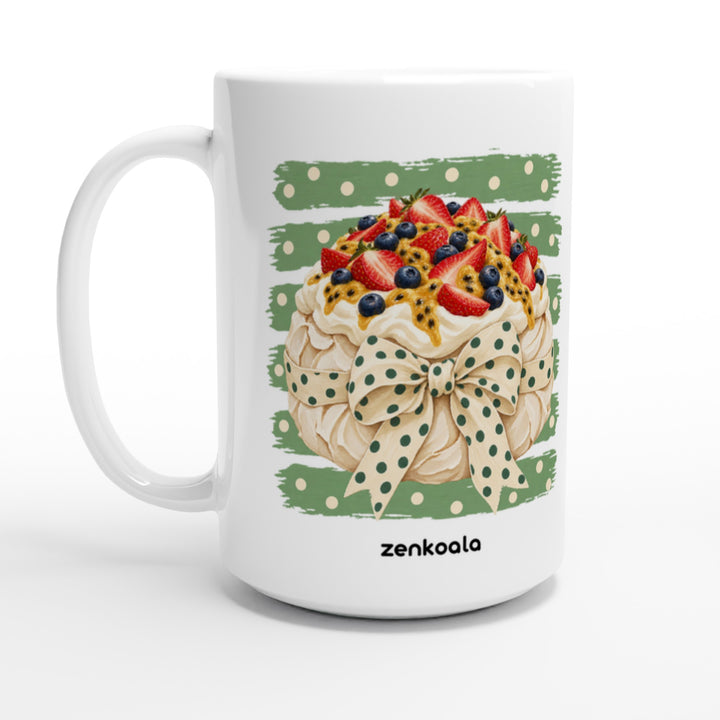 Pavlova feel-good 15oz mug: a pavlova with a bow, Zen Koala Australia
