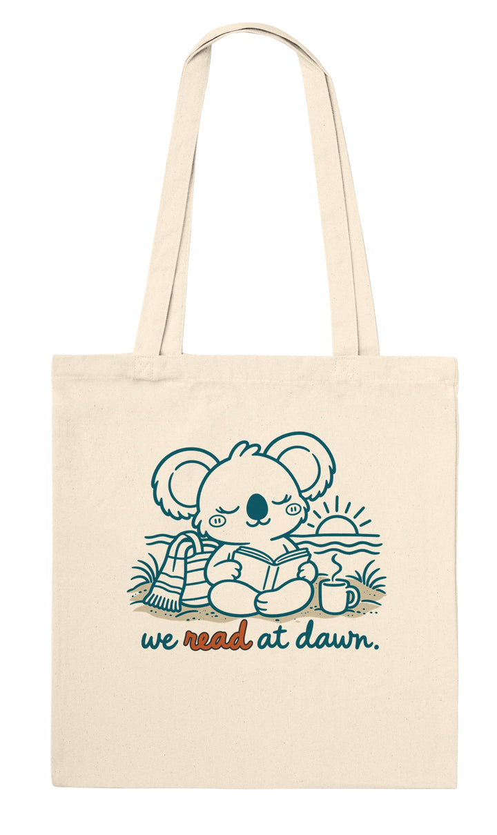 We Read at Dawn feel-good tote bag in natural, Zen Koala Australia