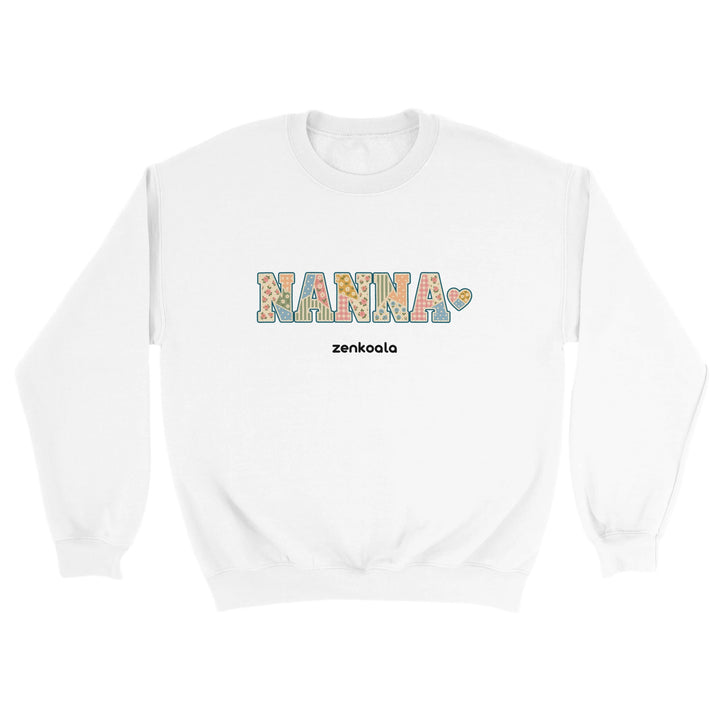 Nanna Faux Patchwork feel-good sweatshirt in white, Zen Koala Australia