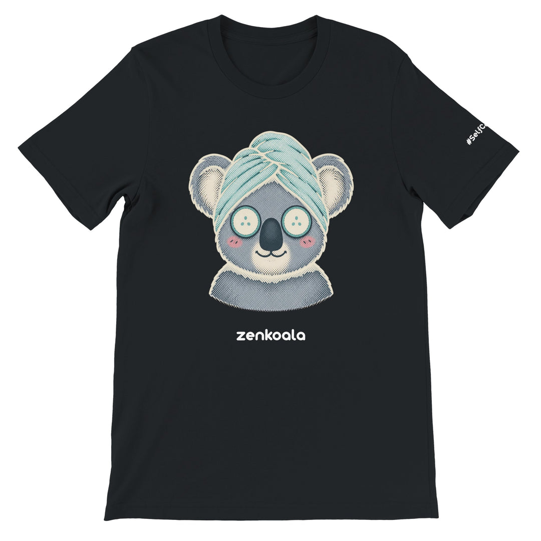 Koala Spa Day feel-good tee in black — Zen Koala Australia