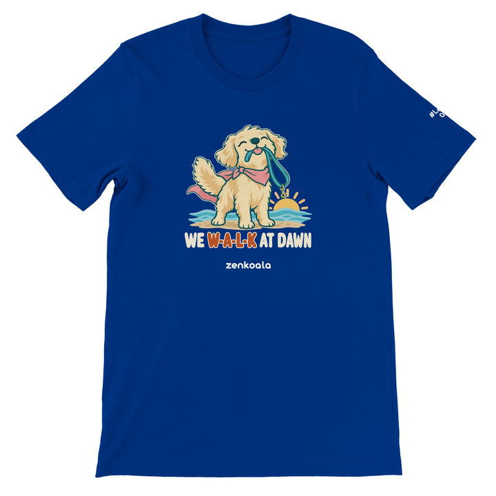 We Walk at Dawn feel-good tee in true royal, Zen Koala Australia