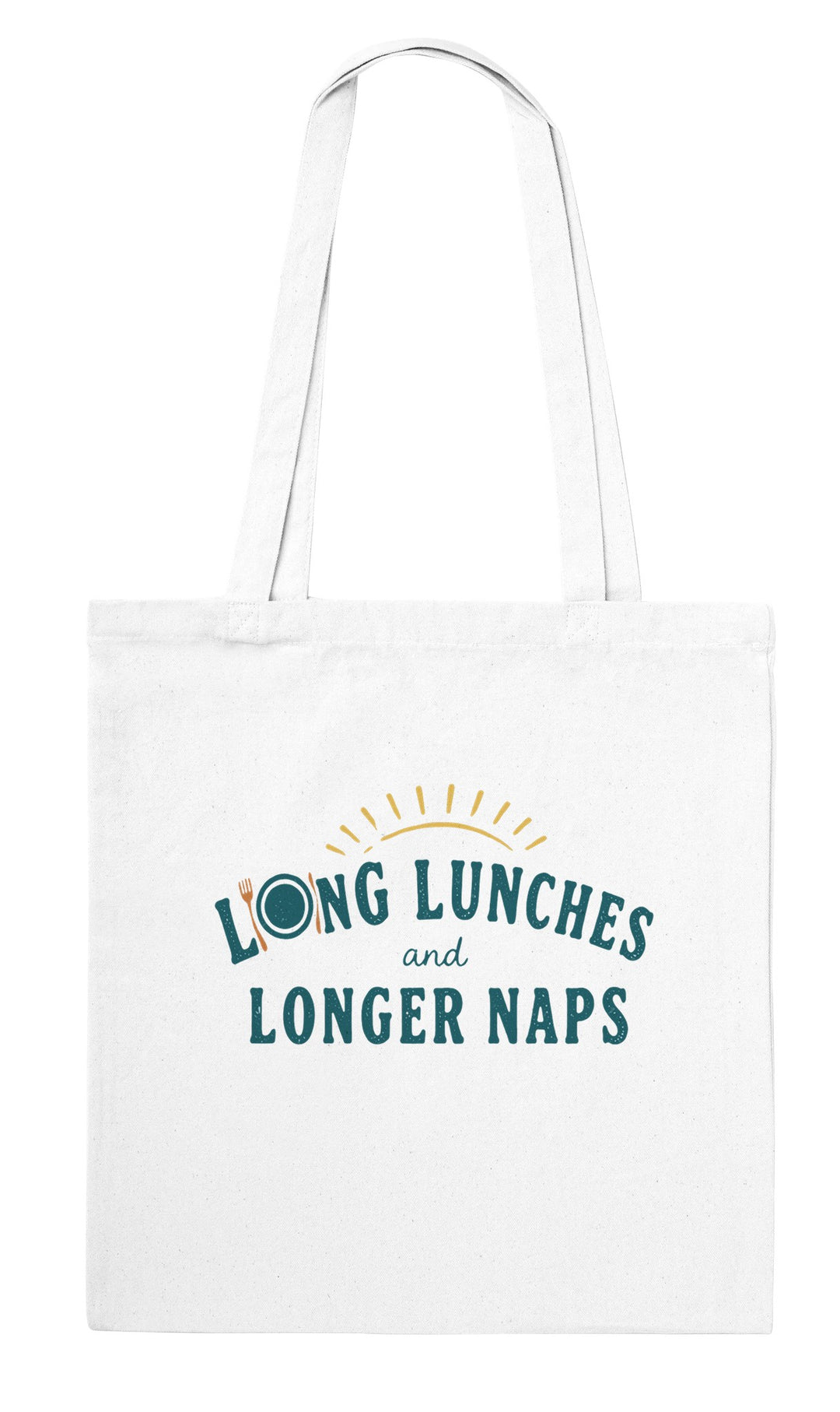 Long Lunches and Longer Naps feel-good tote bag in white, Zen Koala Australia