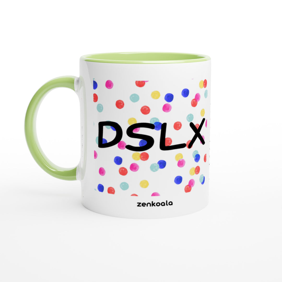 Dyslexia is my SuperPower mug in green: white with a green rim, inside and handle, Zen Koala Australia