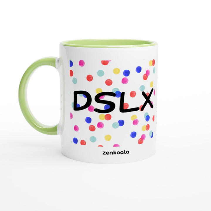 Dyslexia is my SuperPower mug in green: white with a green rim, inside and handle, Zen Koala Australia