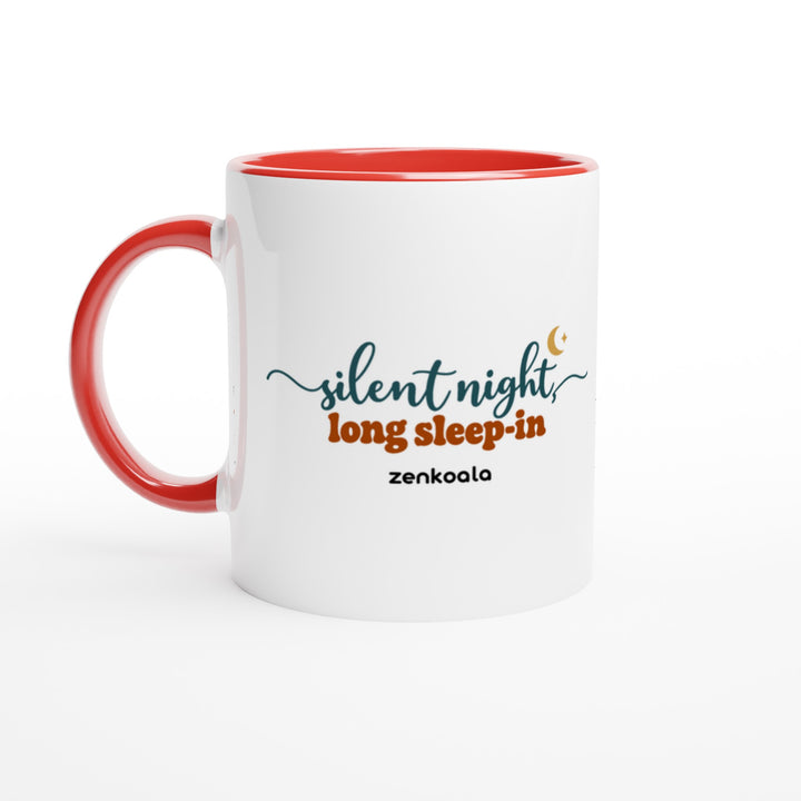 Silent Night Long Sleep-In mug in red: white with a red rim, inside and handle, Zen Koala Australia