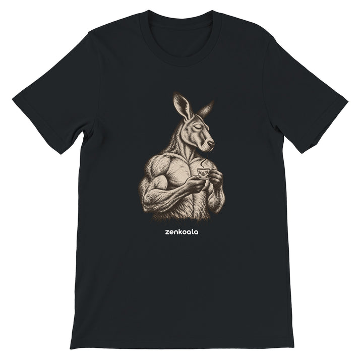 Buff Roo Teacup feel-good tee in black, Zen Koala Australia