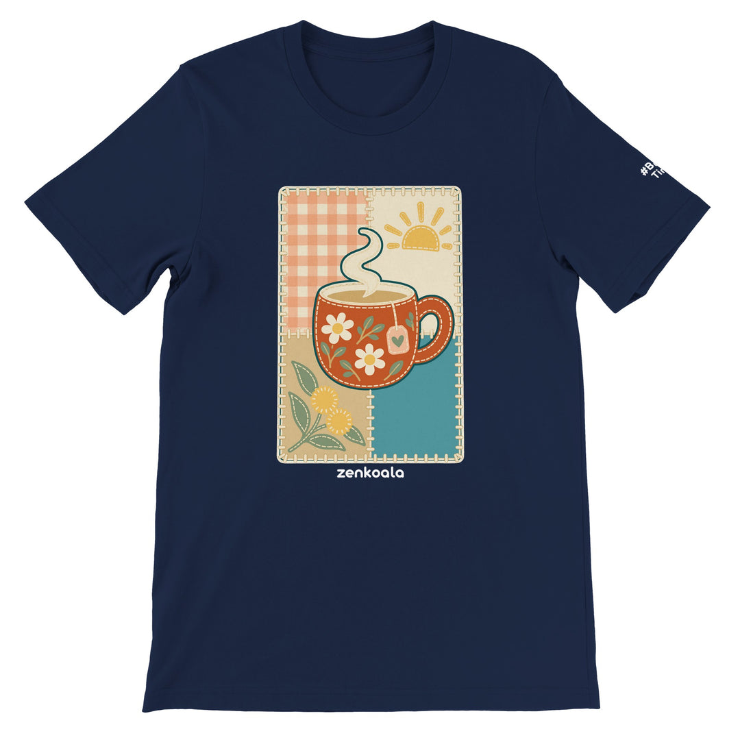 Cuppa Quilt feel-good tee in navy, Zen Koala Australia