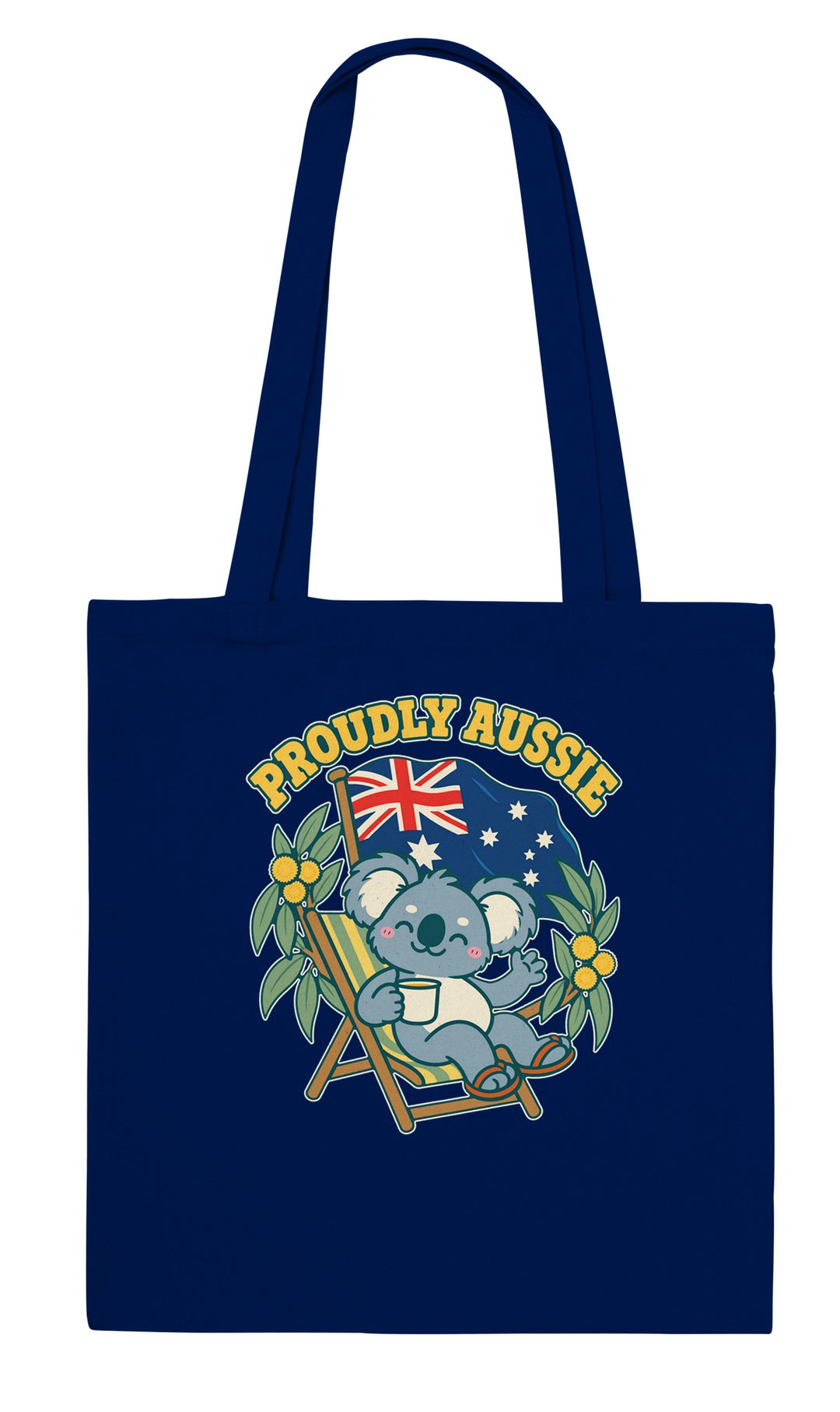 Proudly Aussie feel-good tote bag in navy, Zen Koala Australia