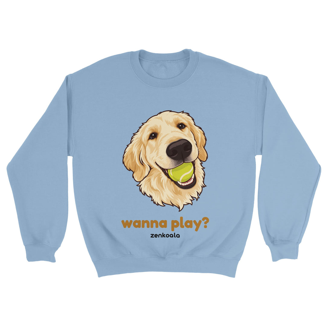 Wanna Play? feel-good sweatshirt in light blue, Zen Koala Australia