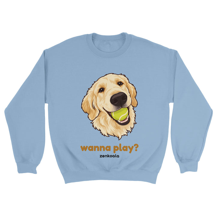 Wanna Play? feel-good sweatshirt in light blue, Zen Koala Australia