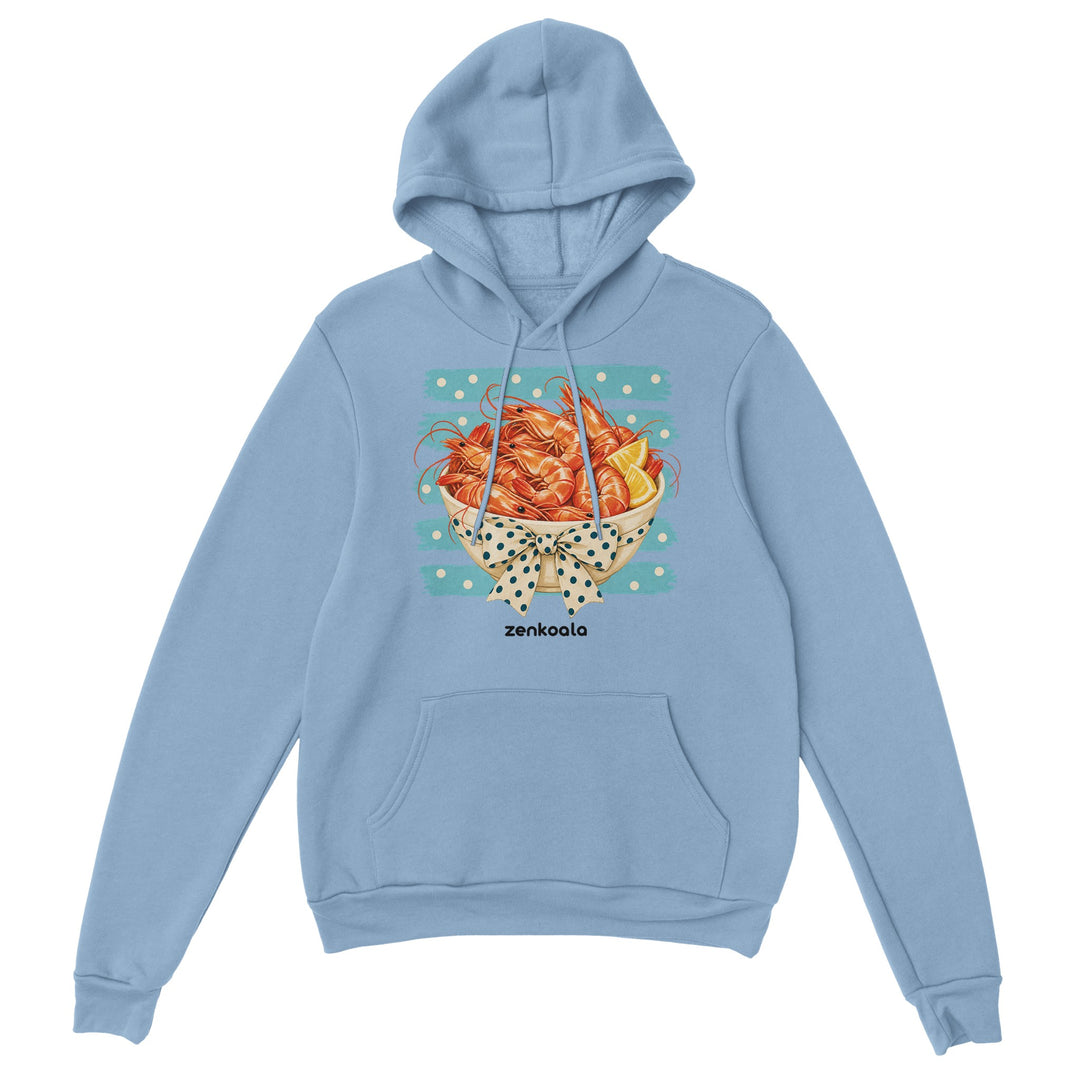 Prawns feel-good hoodie in light blue, Zen Koala Australia
