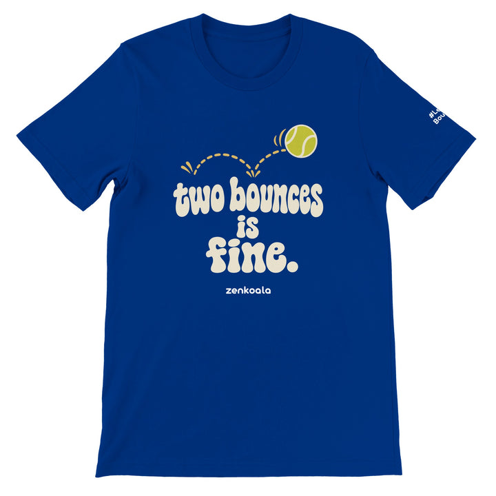 Two Bounces Is Fine feel-good tee in true royal, Zen Koala Australia