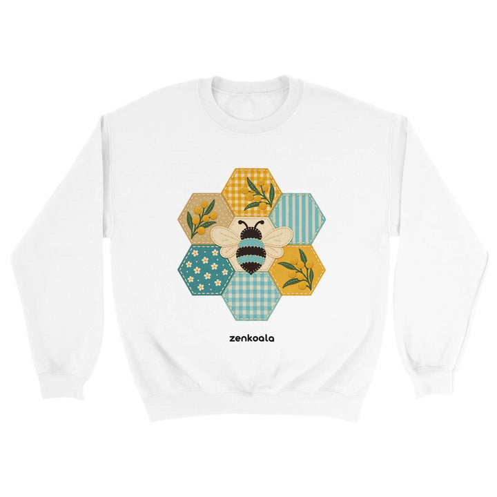 Honeycomb Bee feel-good sweatshirt in white, Zen Koala Australia