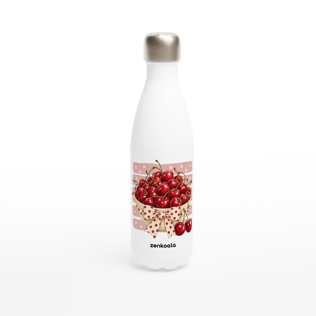 Cherries feel-good water bottle: a bowl of cherries with a bow, Zen Koala Australia
