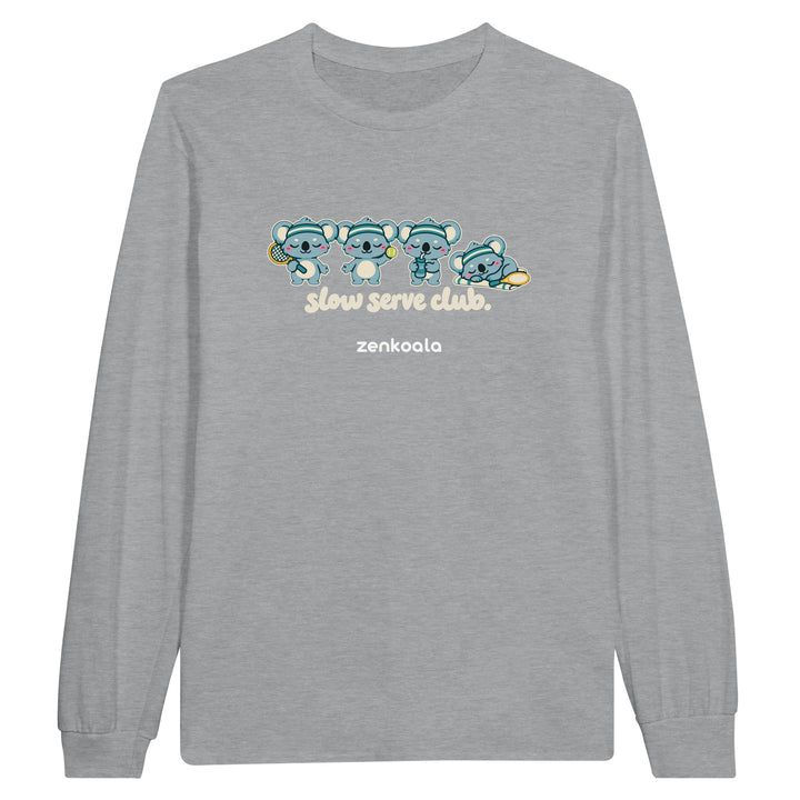 Slow Serve Club feel-good long sleeve tee in sports grey, Zen Koala Australia