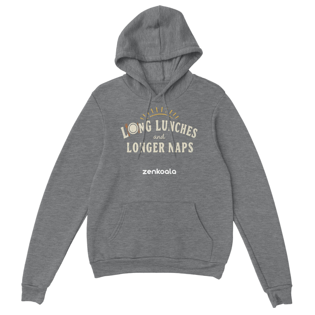 Long Lunches and Longer Naps feel-good hoodie in Sport Grey — Zen Koala Australia